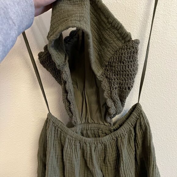 Aerie Olive Green Pool-To-Party Crochet Halter Open Back Mini Dress XS - Picture 11 of 11